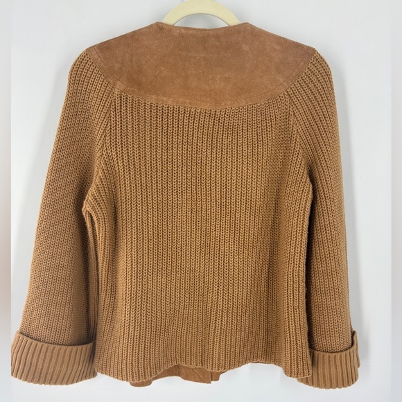 AMI Womens Suede Leather Jacket Size M Brown Hidden Snaps Knit Sleeves - Picture 6 of 9